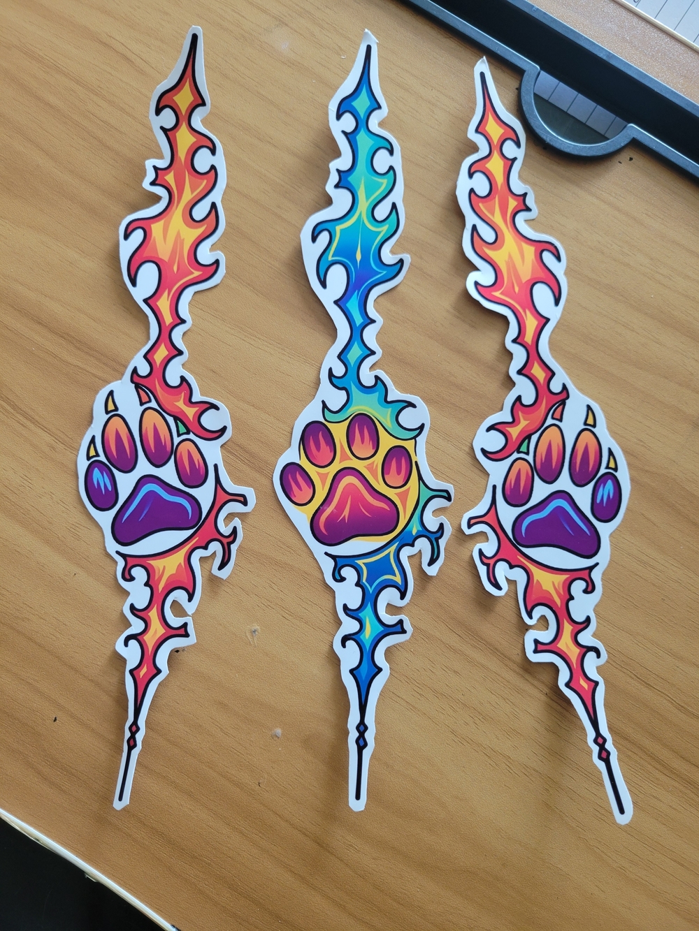 🖤NEW🖤Triple Flame Paw Vinyl Sticker Set - Bright Multicolor
